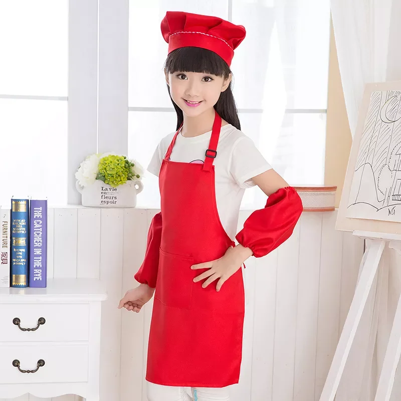 

Solid Color Children Apron Child Painting Craft Anti-fouling Front Pocket Bib Baby Pinafore Polyester L/XL Cooking Supplies