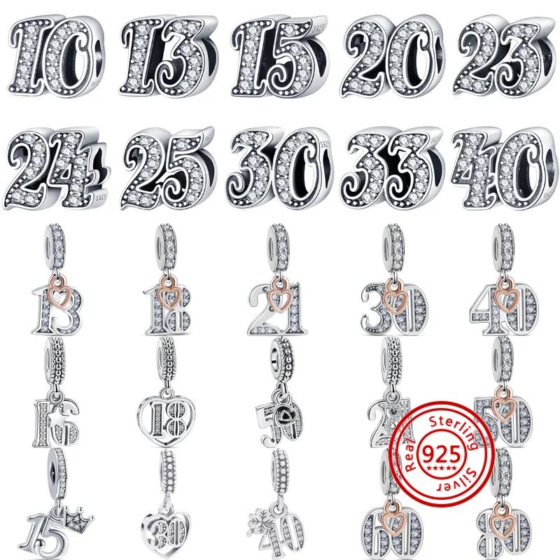 Fit Original Pandora Charm Bracciale Gioielli Fai Da Te Regalo Di Compleanno 925 Sterling Silver 18Th 20Th 25Th Anniversary Figure Number Beads