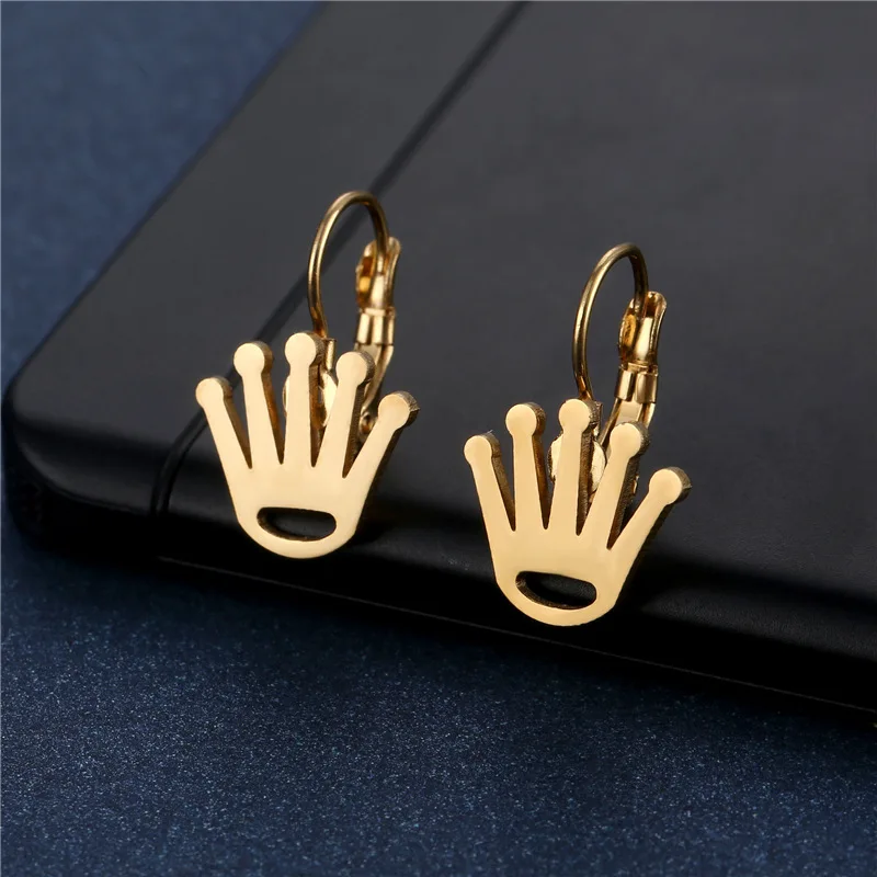 

Stainless Steel Stud Earring For Women Man Cartoon Crown Gold Color Lover's Engagement Jewelry Drop Shipping