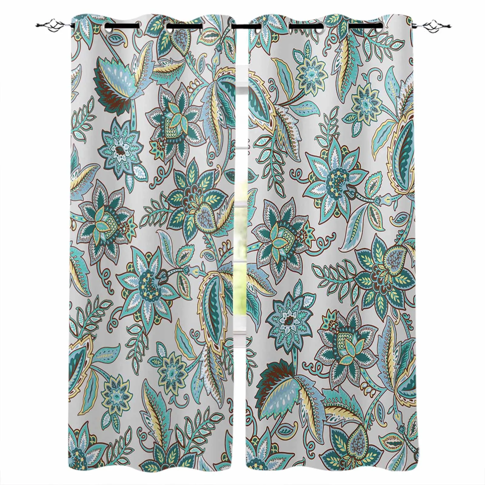 Абстрактные цветочные листья винтажные бирюзовые шторы для кухни спальни