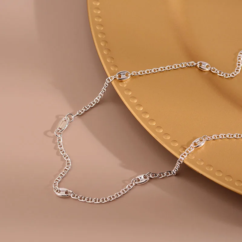 925 Silver Colour Dot Chain Choker Necklace For Women Simple Wide Fine Jewelry Wedding Party Birthday Gift