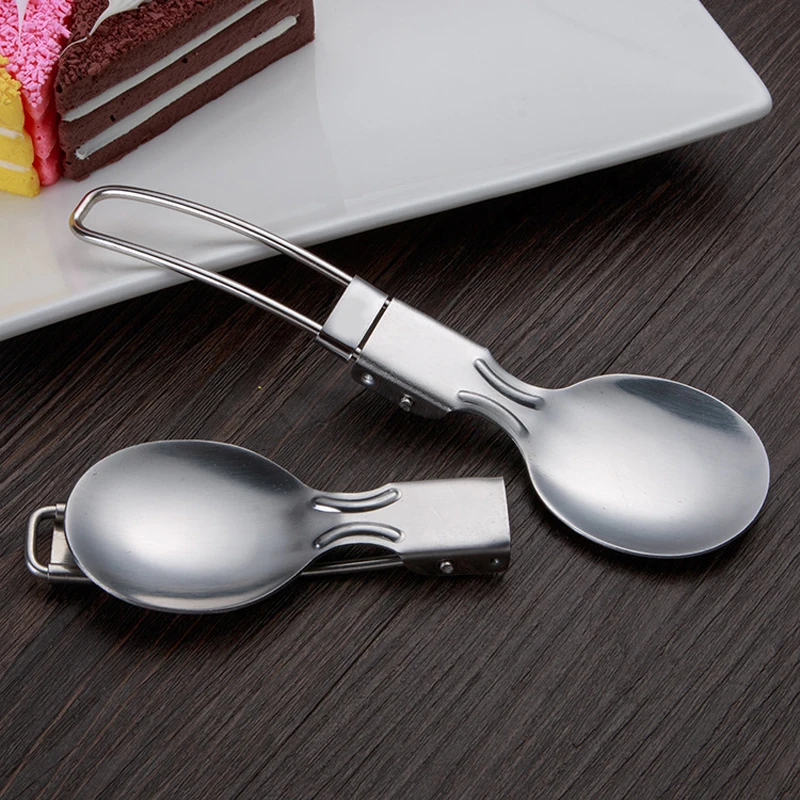 

Outdoor Camping Picnic Stainless Steel Spoon Tableware Camp Titanium Spork Folding Camp Spoon Utensil Portable Camping Equipment