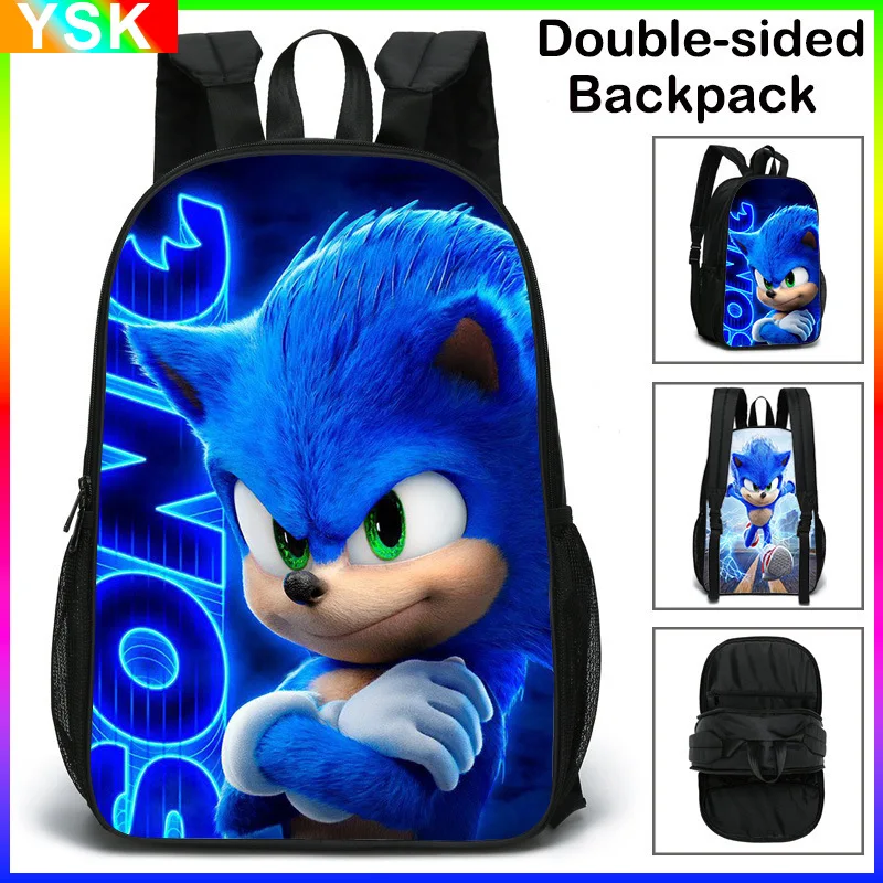 

Double sided SchoolBag Sonic Printing Shoulder Zipper Bag Large Capacity Student Sports Travel Backpack Boys Girls Birthday Gift