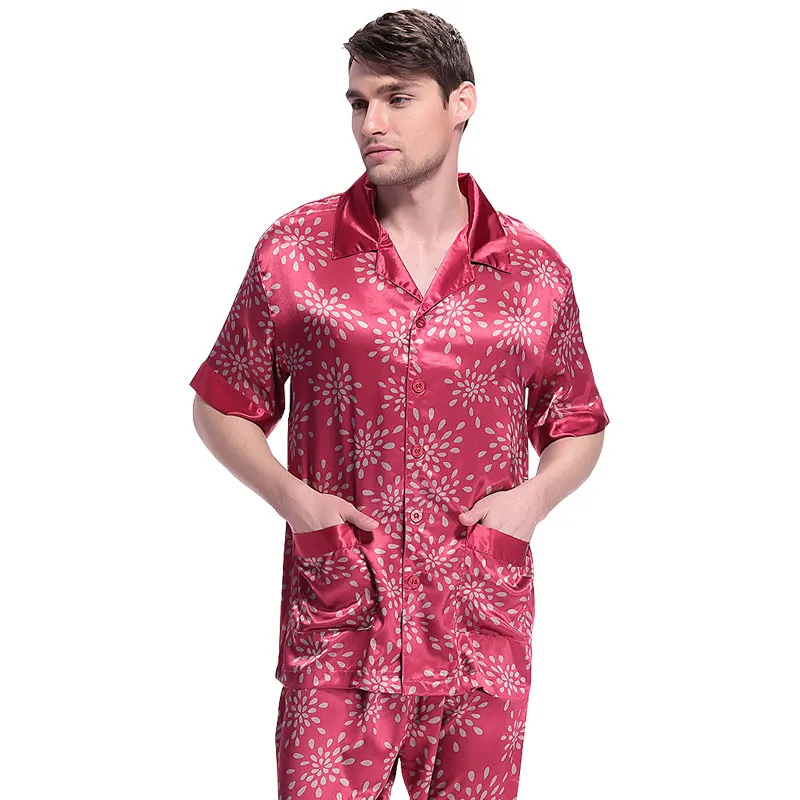 Short Sleeves Satin Pajamas Raindrops Printed Silk Pajamas for Men Silk Pyjama Set Men Sleepwear Home Suit Dropshipping