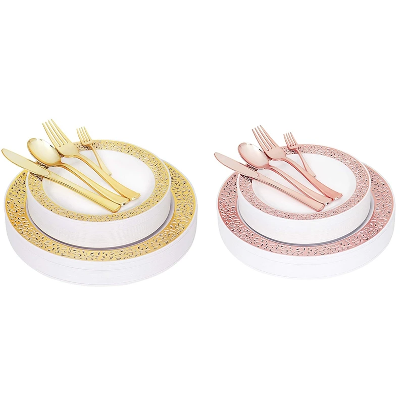 

Plastic Plates, Disposable Plates, Dinnerware Sets Include Party Dinner Plates, Dessert Plates, Forks, Spoons