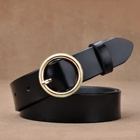 hot gold alloy round pin buckle real cowhide long belts for women business new fashion soft genuine leather belt jean student