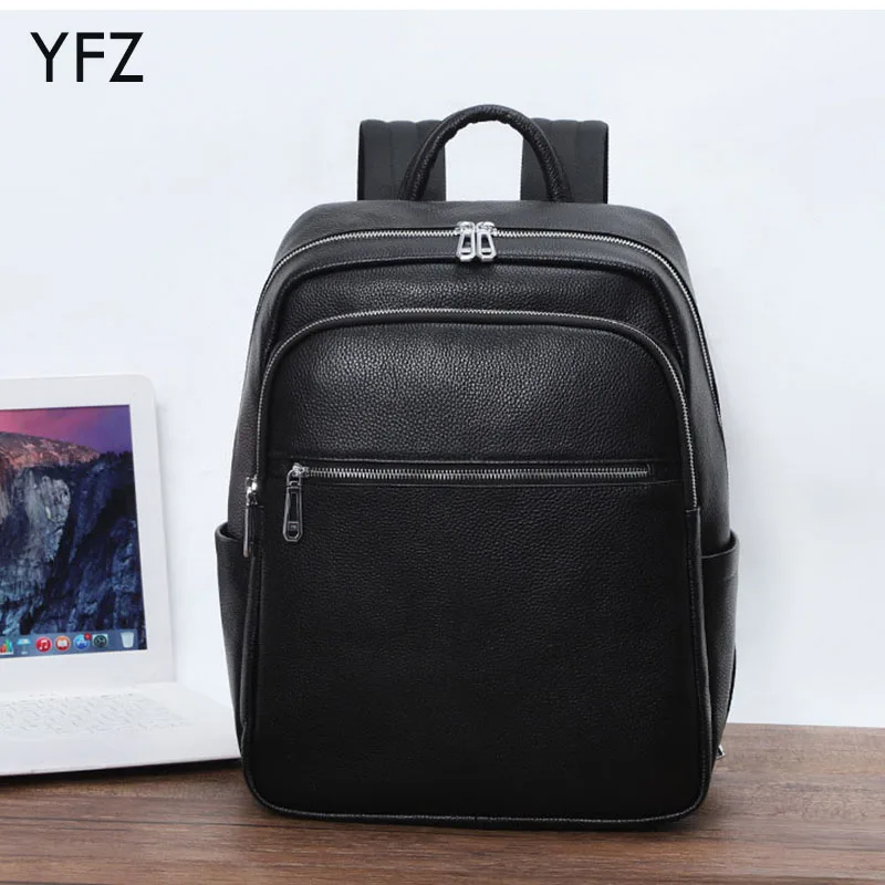 YIFANGZHE  Genuine Leather Backpack School Laptop Travel Camping Computer Shoulder Bag Gym Sports Backpacks for Men