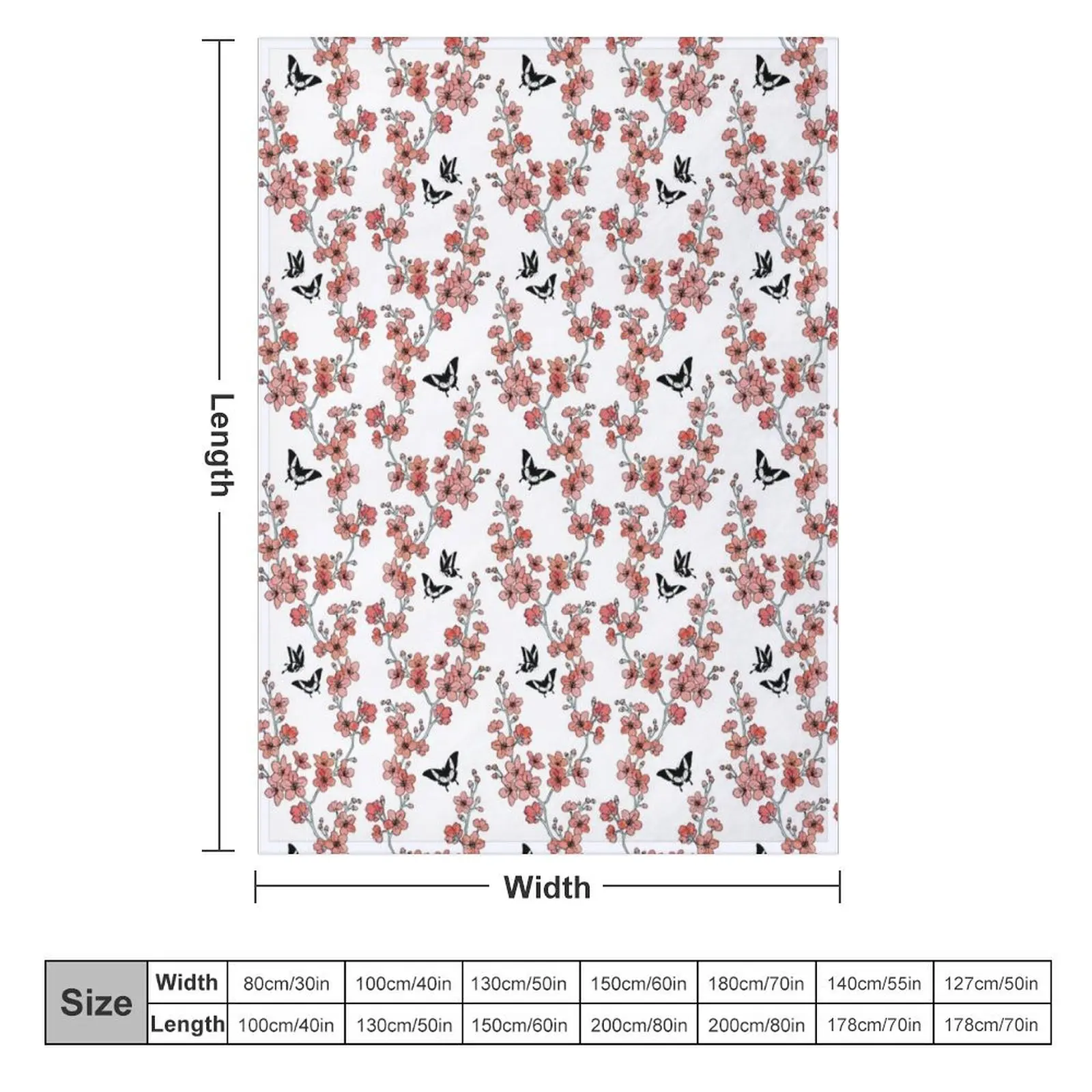 Сакура бабочки в персиковом розовом акварельном пледе мягкое плюшевое покрывало