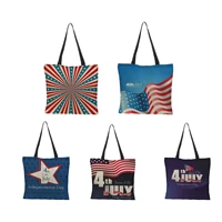 independence day tote bags for women summer linen reusable shopping bag america flag printing eco shoulder bag drop shipping