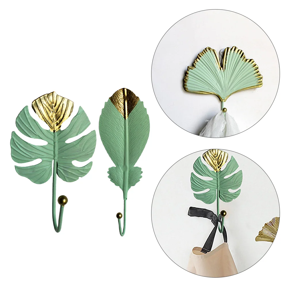 

2pcs Iron Art Storage Hooks Delicate Home Leaf Decorative Storage Hooks