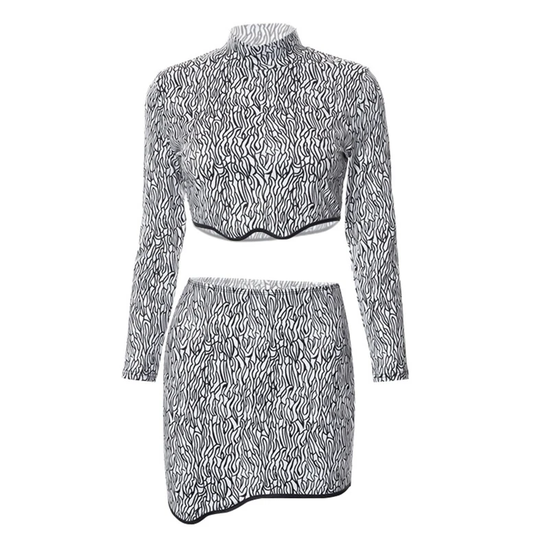 

MXMA Sexy Fashion Party 2 Piece Dress Set Women Zebra Striped Crop Top and Mini Skirt