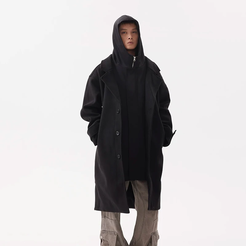 PFNW Нишевое модное черное искусственное твидовое пальто средней длины с