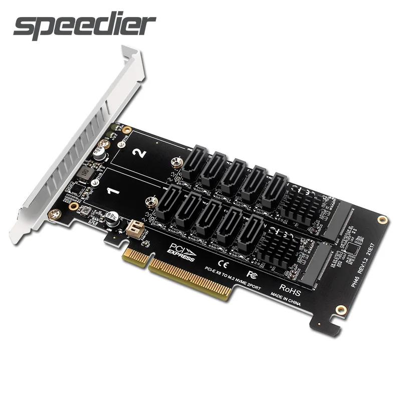 

Материнская плата Dual M.2 NVME RAID PCI-E X8 разделитель карты к SATA 10 портов адаптер карта JMB585 чип PCIe3.0/4,0 адаптер контроллера