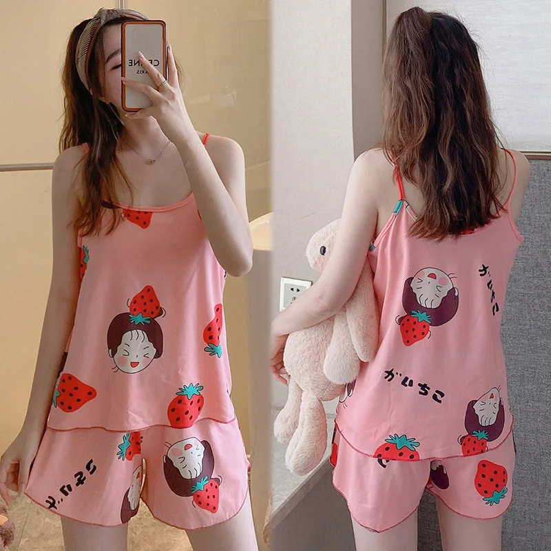 

1 Set Women's Pajamas Cartoon Print Shorts Pijama Set Pajamas Loose Summer Nightgown 2 Piece Suit Casual Pijamas Home Wear