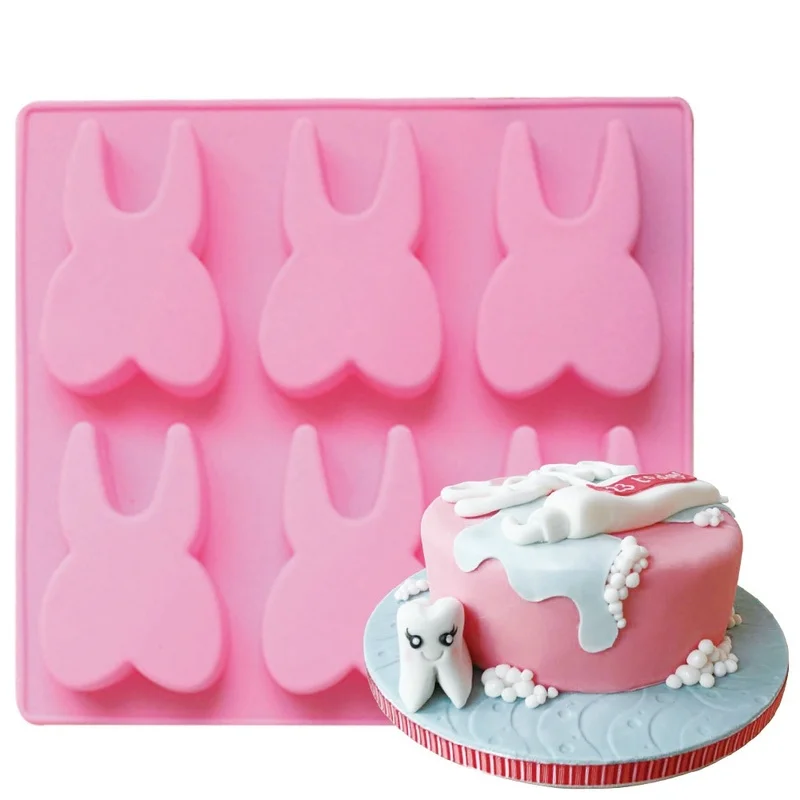 

1Pc 6-hole 3D Teeth Chocolate Fondant Molds Jelly Pudding Mould Cake Baking Mold Tooth Shaped Silicone Cake Mold
