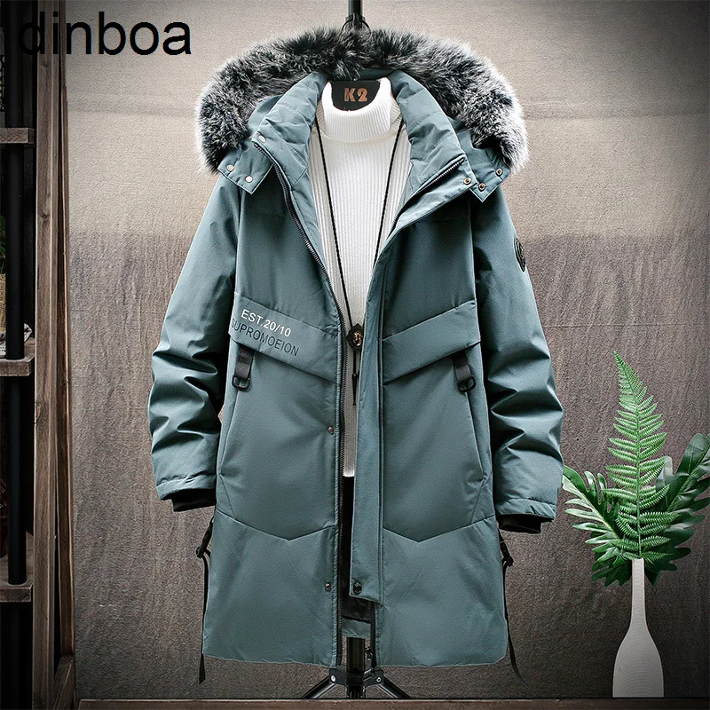 Pike Coat Men's Y2k Long Section Winter Fur Collar Trend Hooded Outer Set of Lovers Winter New Thickened Warm Air Jacket Male