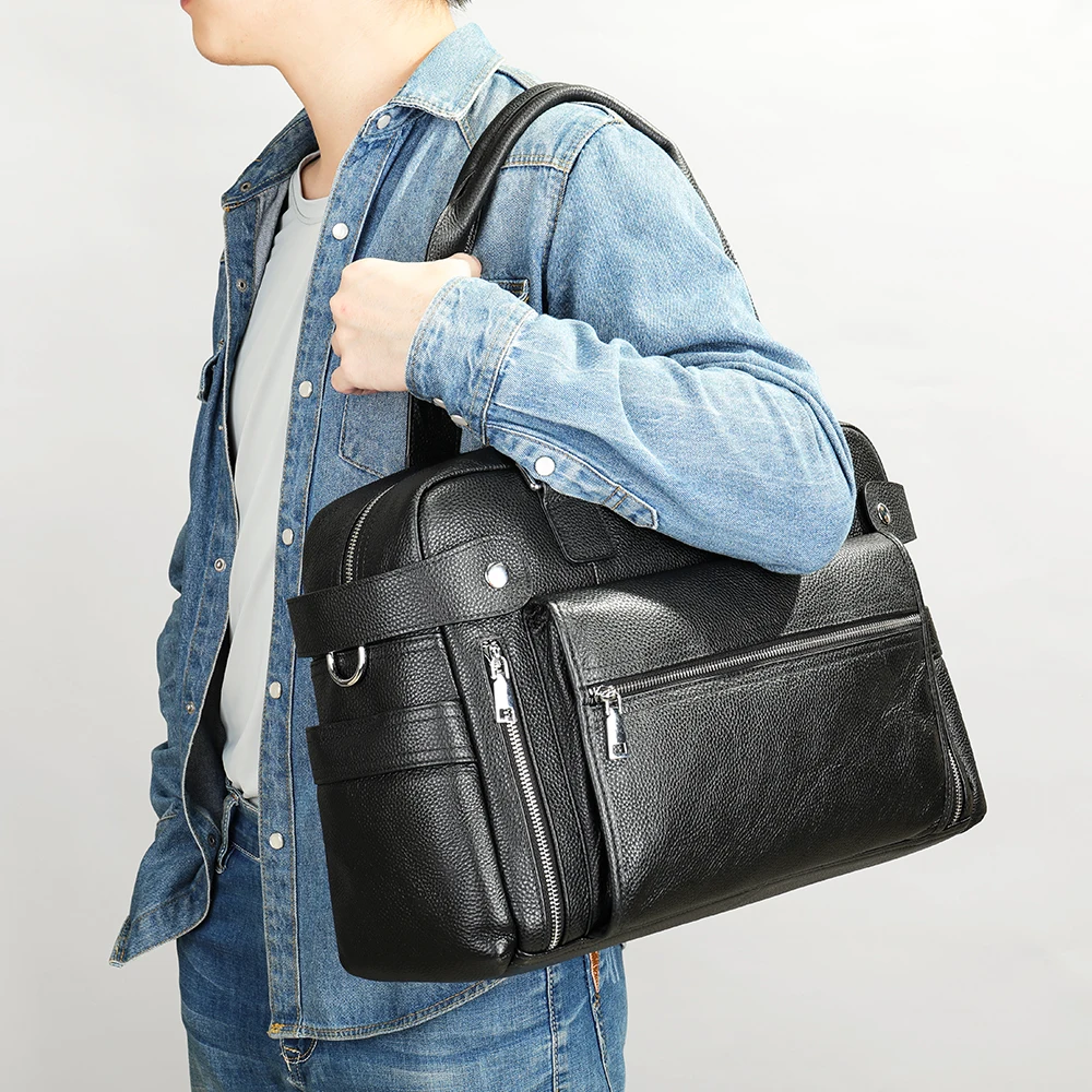 

New Leather Bag Handbags Sacoche Homme Luxe Sac Borsa Tracolla Uomo Men Briefcases Bolsa De Couro Document Laptop Bag 15.6 inch