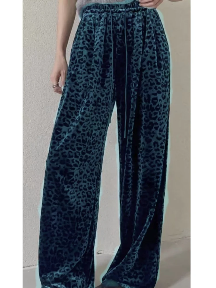 Женские прямые широкие брюки с леопардовым принтом в повседневном стиле