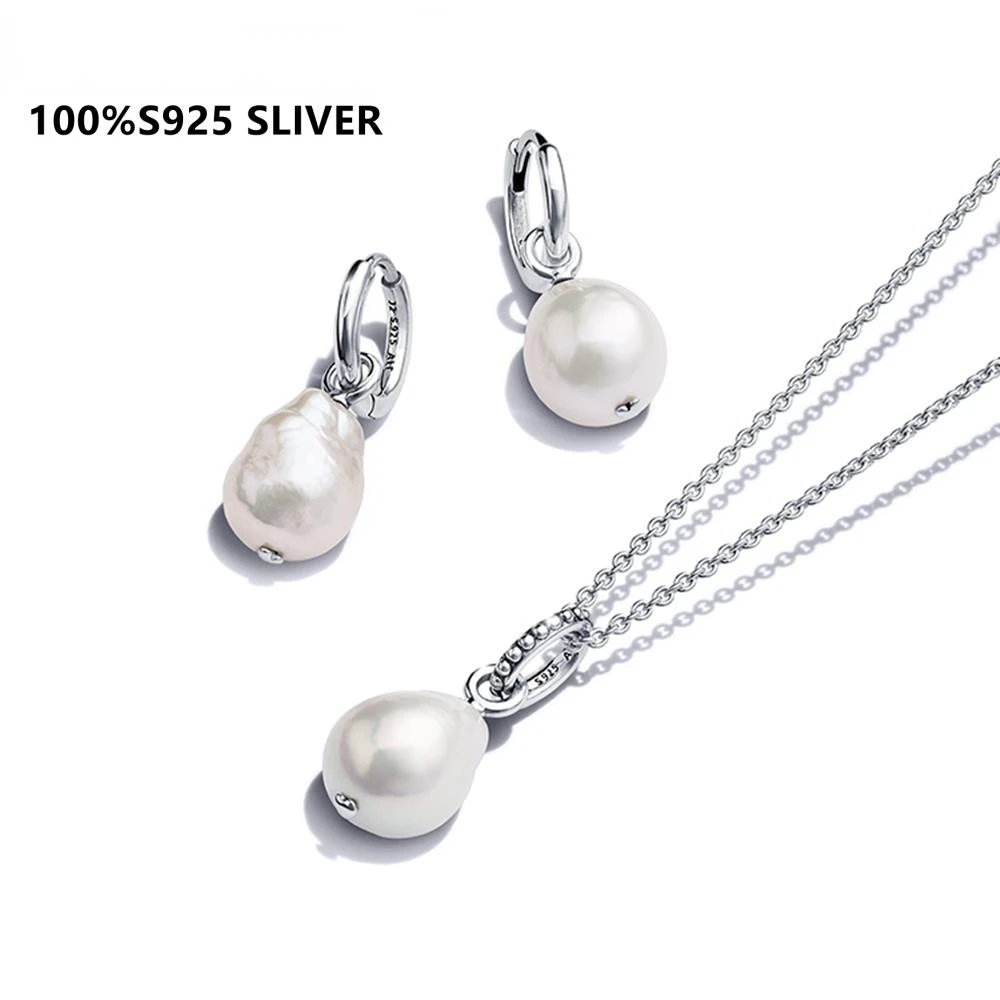 

Новинка 2022 г., бусины из серебра 100% пробы с пресноводным искусственным бриллиантом, бусины Pandoraer, очаровательное жемчужное ожерелье, ювелирн...