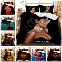 black art girl duvet cover woman comforter cover with afro hair pop art drawing funky earrings and lipstick