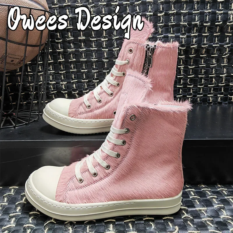 Owees Design Конский мех Geobasket Высокие роскошные кроссовки Мужчины Черные кожаные