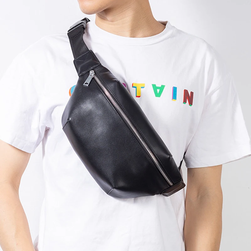 

Мужская кожаная нагрудная сумка AETOO, модная многофункциональная забавная сумочка большой вместимости