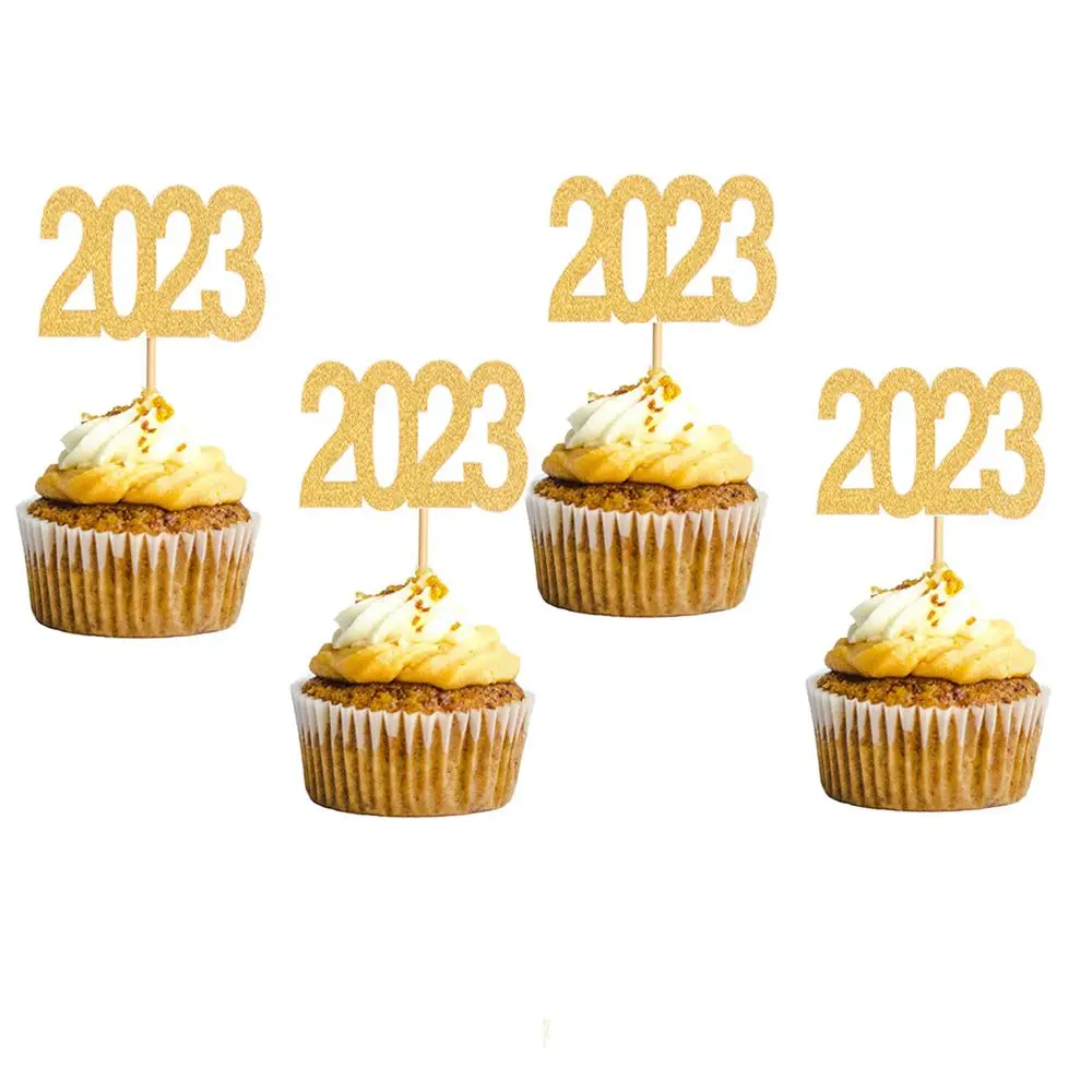 

36PCS Happy New Year Cake Topper Golden 2023 Cake Toppers Decoration New Year Party Baking Supplies Christmas