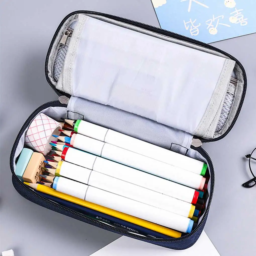 

Чехол для карандашей большой вместимости, холщовый чехол на молнии с сетчатым карманом, канцелярские принадлежности розового цвета