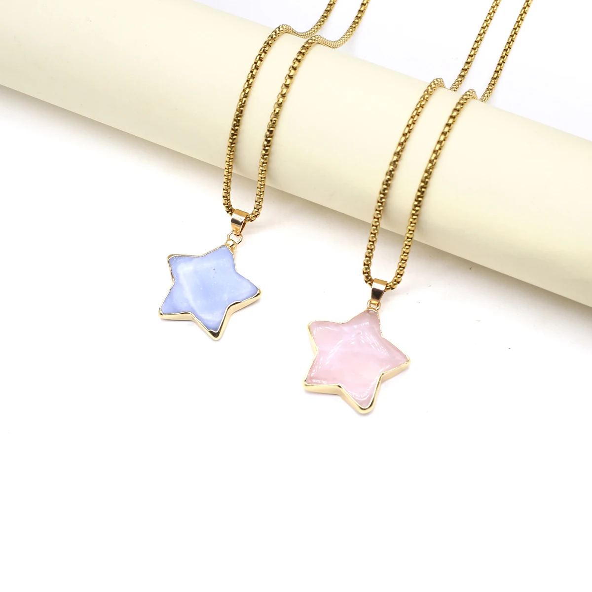 

Natural Stone Necklace Exquisite Gold-Edge Star-Shaped Pendant For Women Birthday Gift Chain 60 CM