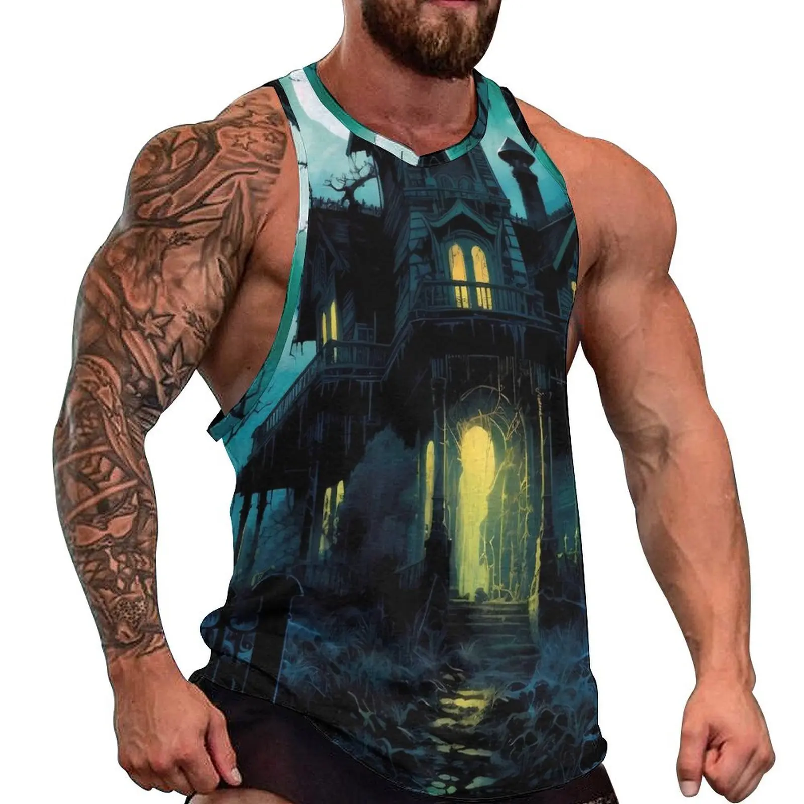 Мужская винтажная майка с принтом на Хэллоуин размеры до 5XL