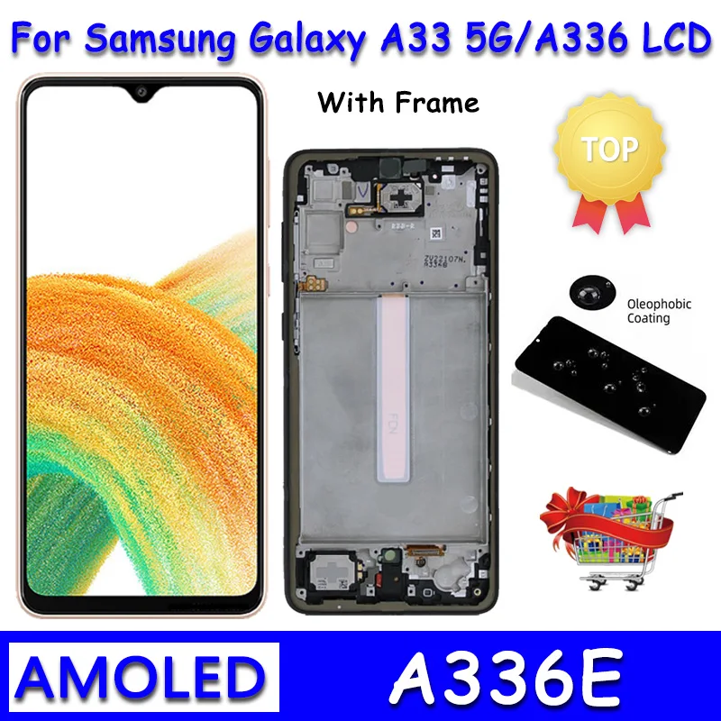 Дисплей AMOLED диагональю 6,4 дюйма для Samsung Galaxy A33 5G LCD, A336B, A336F, A336E, с рамкой и дигитайзером сенсорного экрана