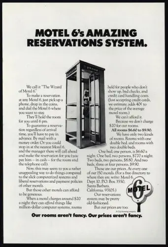 n1 1974 MOTEL 6-Удивительная система резервирования — обратитесь телефонной кабины