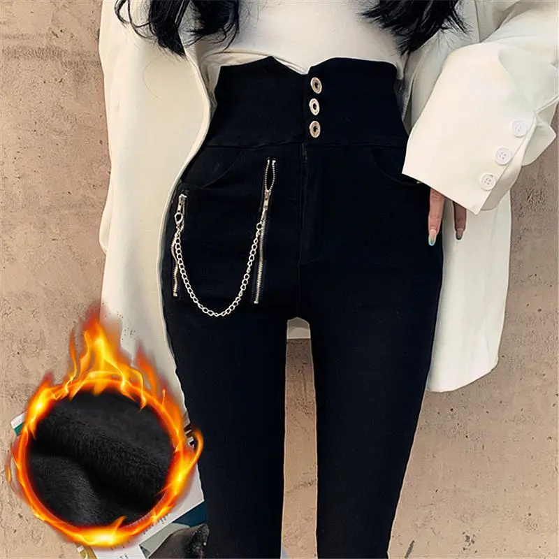 

2023 Spring Autumn Women Fashion Elastic Waist Leggings Female Thick Warm Slim Trousers Ladies Feet Casual Pencil Pants Q161