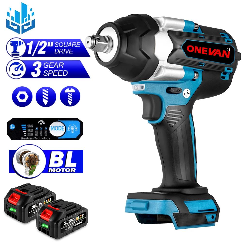 

1800N.M Brushless Impact Wrench 1/2 Inch Axis for Makita 18V Battery Electric Screwdriver Cordless Driver Tool with 1/2 Battery