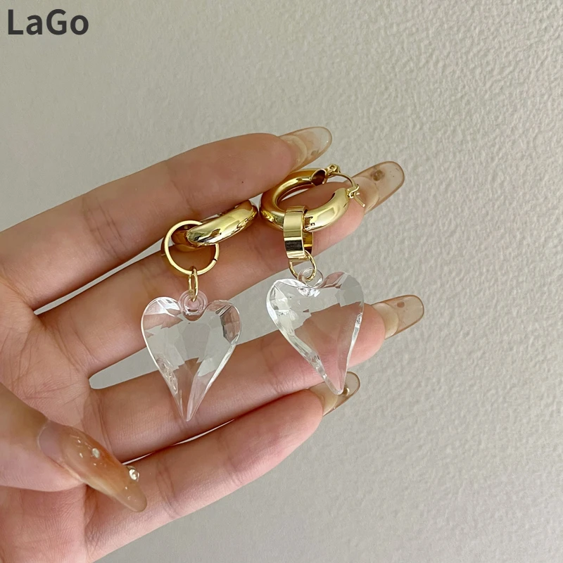 

Fashion Jewelry Transparent Heart Earrings Popular Style Elegant Temperament Gold Color Circle Earrings For Women Party Gifts