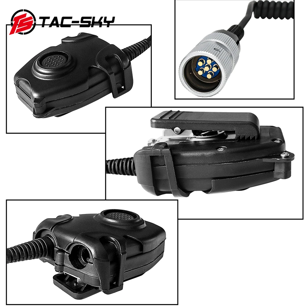 TS TAC-SKY Military Adapter Spring Cord Tactical PRC PTT 6 Pin PTT for AN/PRC 148 152 Walkie Talkie Models