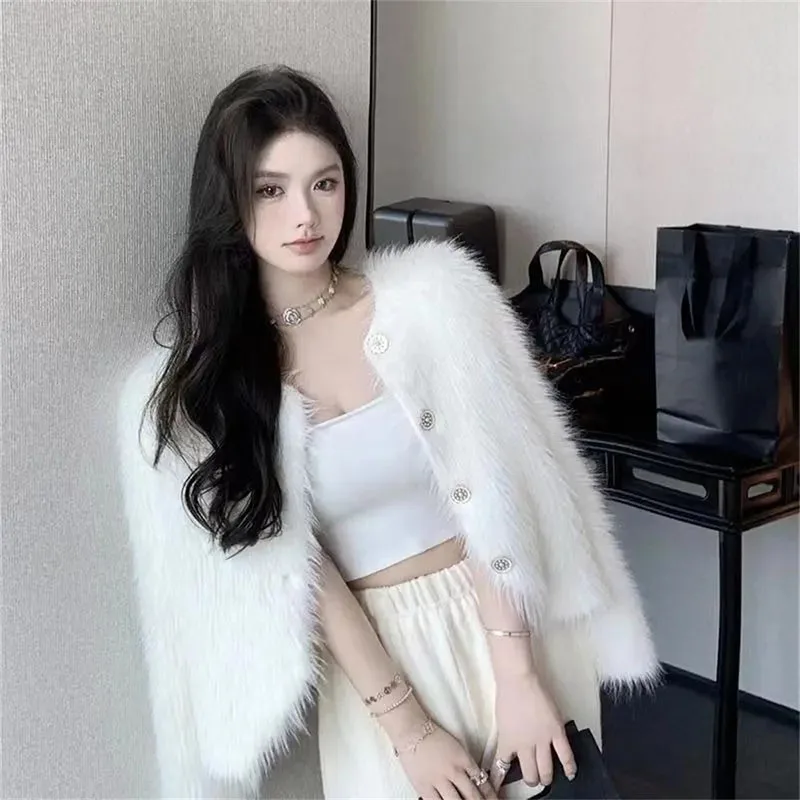 Женский вязаный кардиган из искусственной норки и кашемира Осень-зима 2024