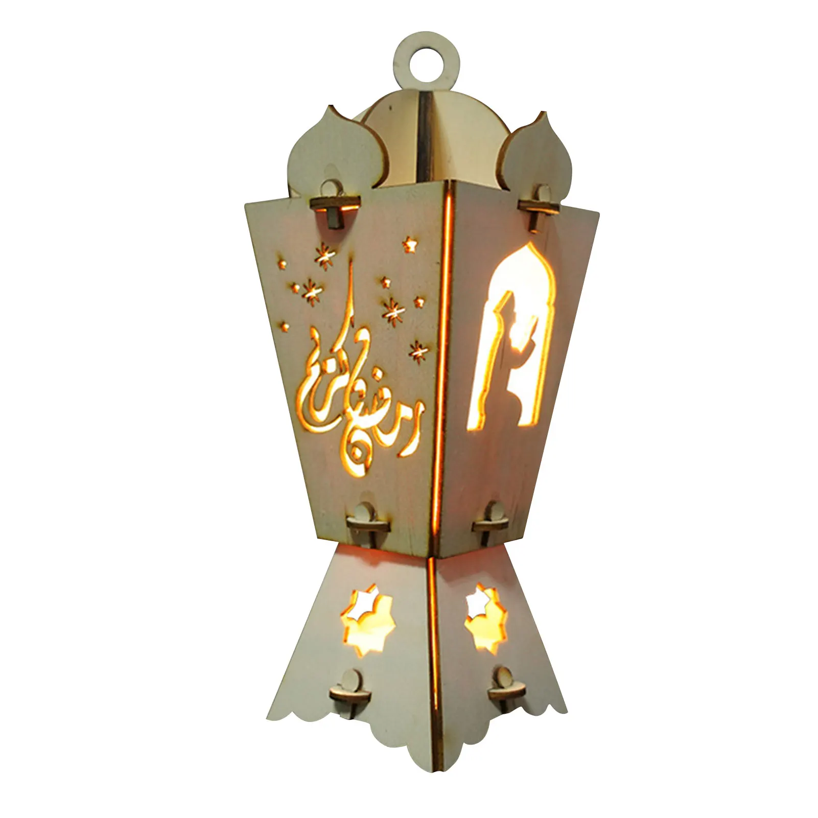 

Eid Lantern Wooden Eid Ramadan Mubarak Lantern Decor Battery Operated LED Lights Ornaments Islamic Muslim Decorations For Home