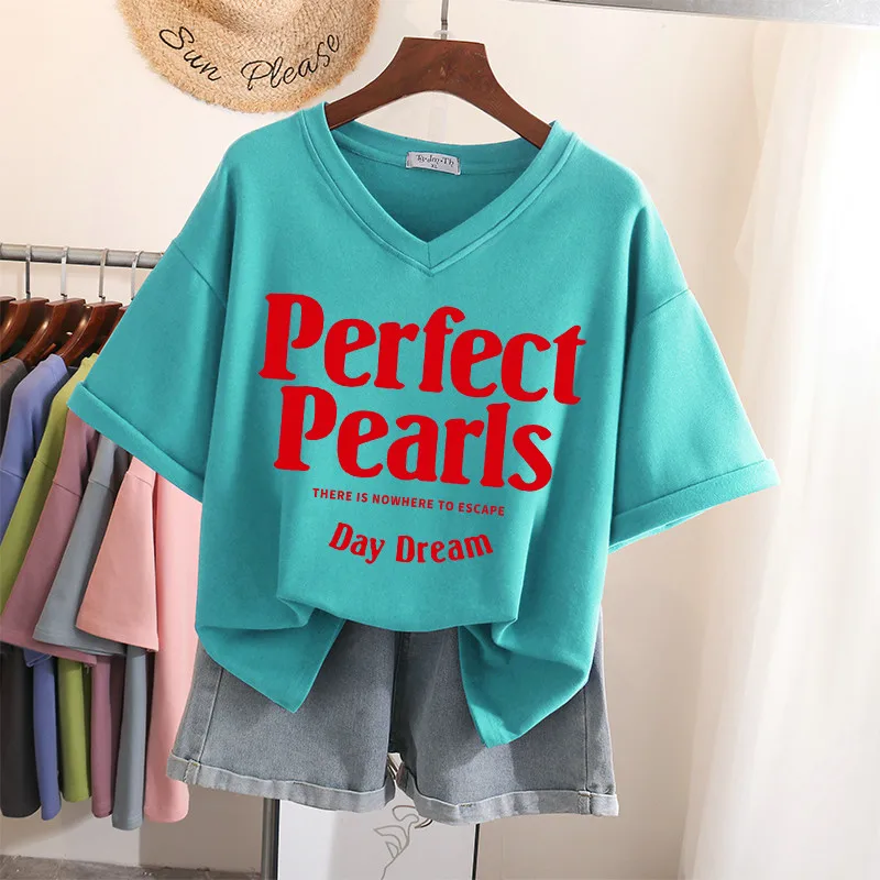 

Plus Size Tshirt 100% Cotton L-6XL Women T Shirt Short Sleeve Top Summer Letter Print Casual V Neck Oversized T Shirts