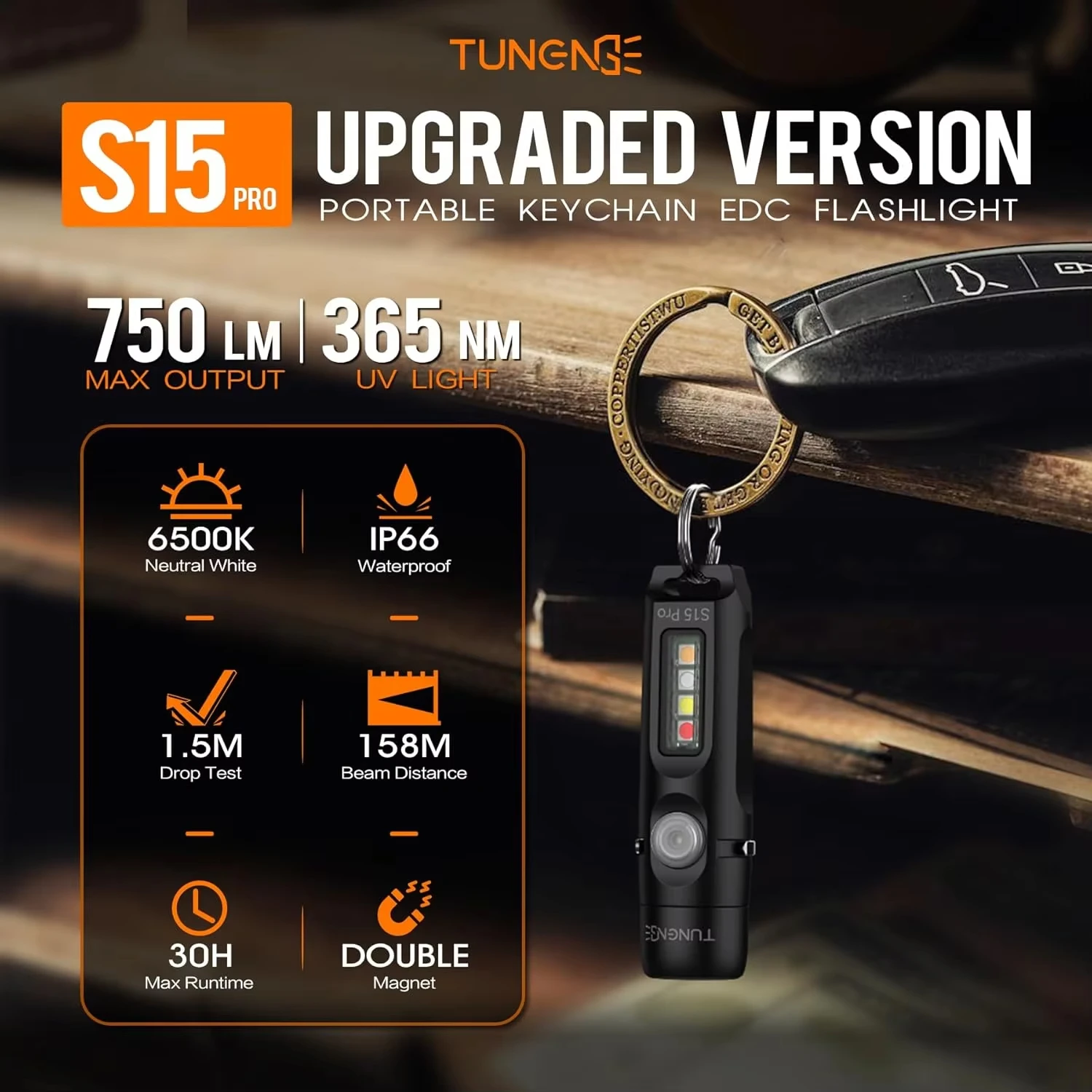 Фото Мини-фонарик TUNENGE S15Pro, портативный светодиодный фонарик 750, карманный фонарик с высоким люменом в качестве брелка для уличного пешего туризма, кемпинга №1