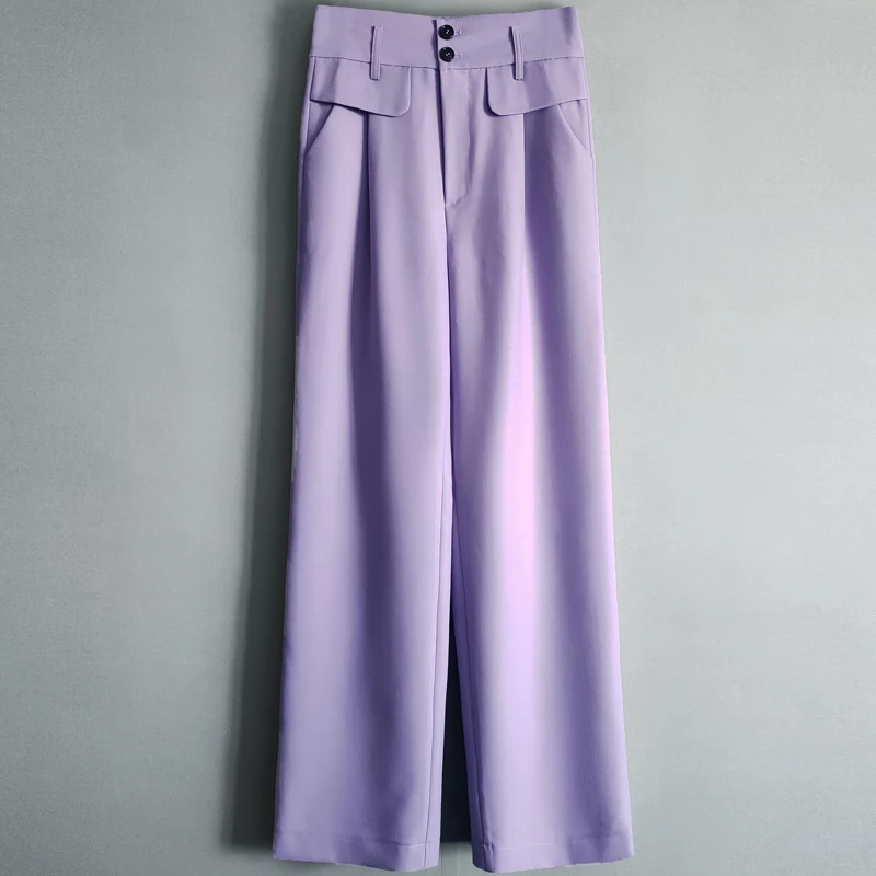 Autumn/Winter Sweet Taro Purple High Waist Wide Leg Women Casual Pants Workplace Temperament Straight Full Length Pants  S-4XL