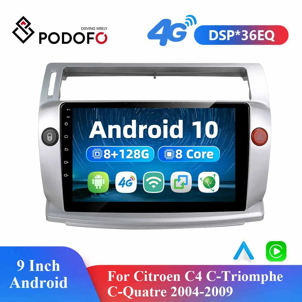 

Podofo 9" Android 2din Car Radio GPS 8Core 4G+WIFI AI Voice Multimedia Video Player For Citroen C4 C-Triomphe C-Quatre 2004-2009