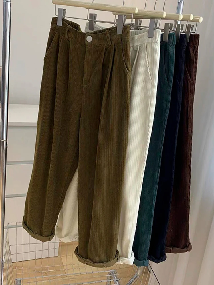 Японские модные вельветовые повседневные брюки в стиле ретро женские