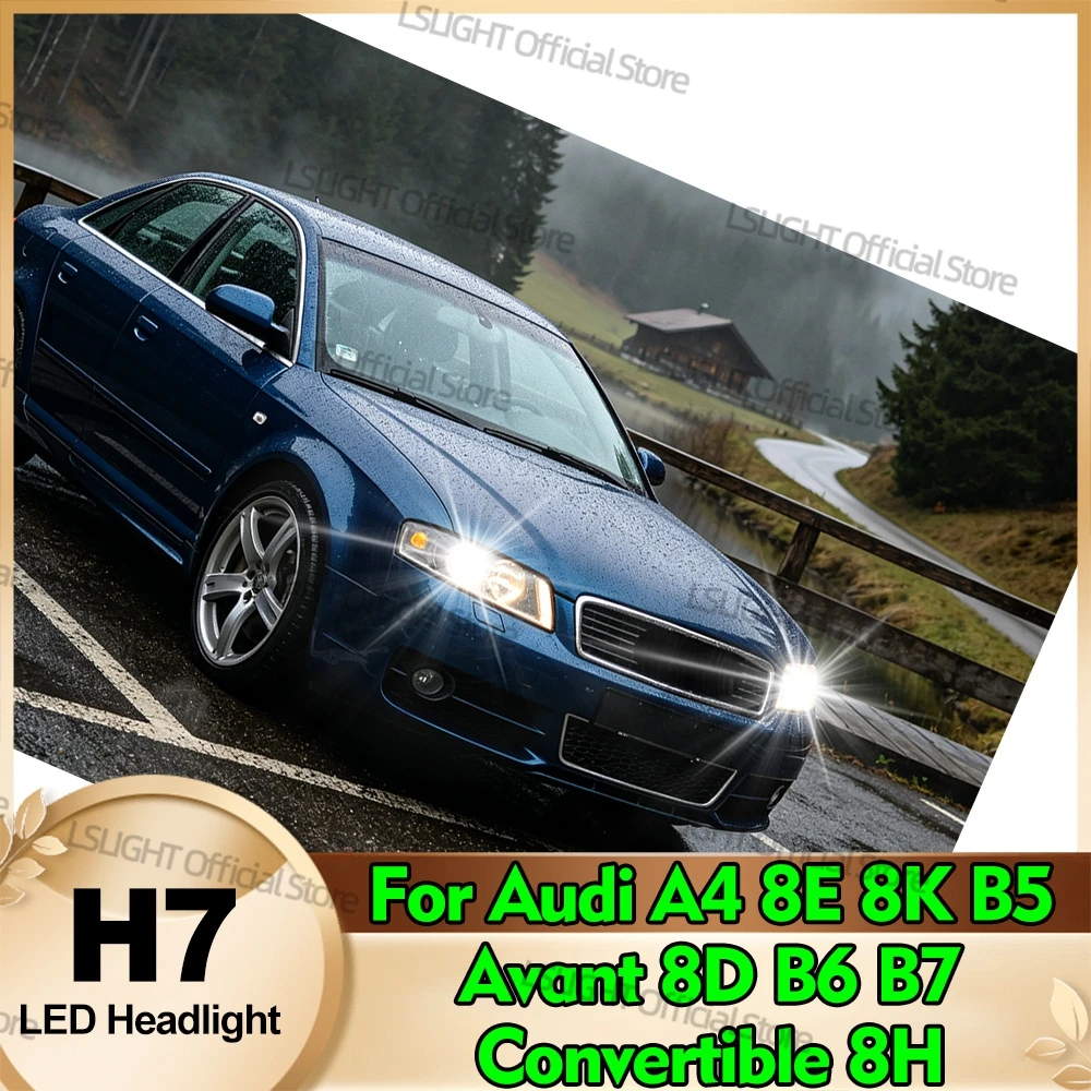 Фото 2x светодиодные лампы H7, сверхъяркие автомобильные фары, безвентиляторные, 6000K, 12В, миниатюрный размер для Audi A4 8E 8K B5 Avant 8D B6 B7 B8 Convertible 8H №1