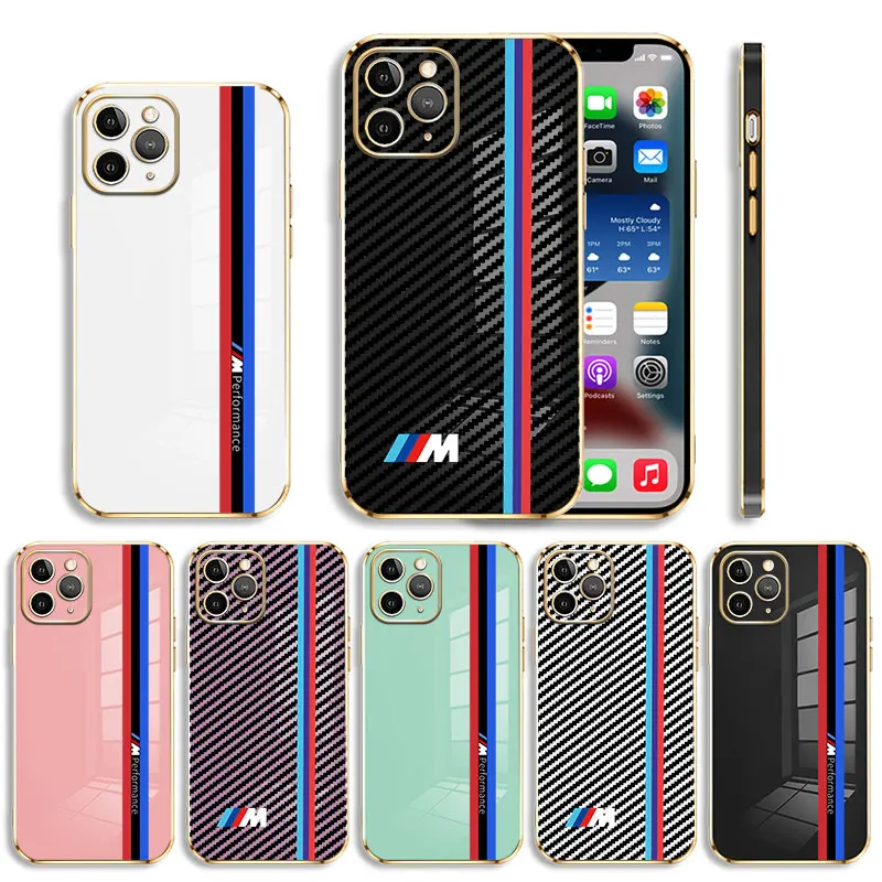 

Color Plating Phone Case For Apple iPhone 14 13 12 11 Pro Max Mini X XR XS Max 7 8 6 6s Plus Bmw-Black-Line Square Back Cover