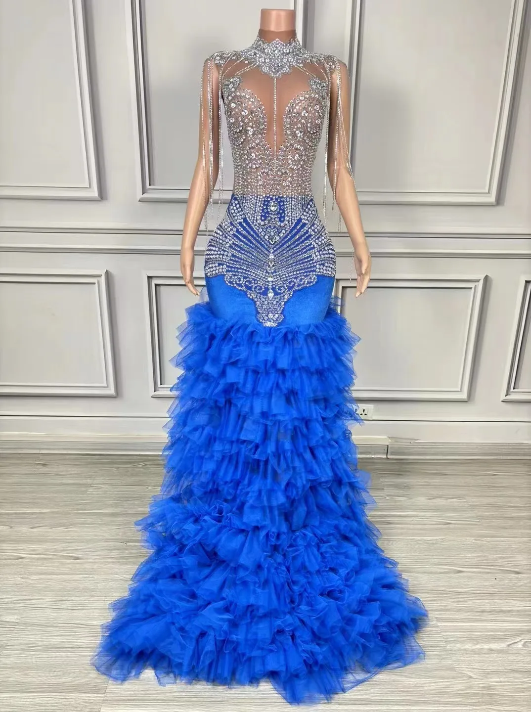 Осенняя европейская и американская роскошная королевская синяя белая юбка-пачка