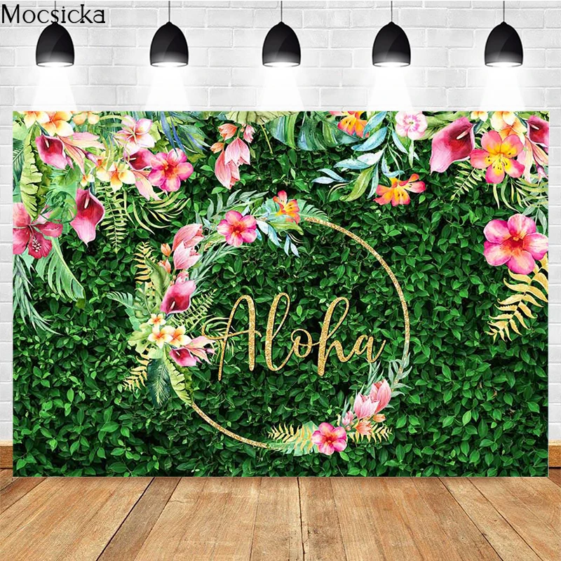 

Фон для фотосъемки Aloha, зеленая трава, цветы, украшение для детской вечеринки, портрет, фотообои, реквизит для студийной фотосъемки