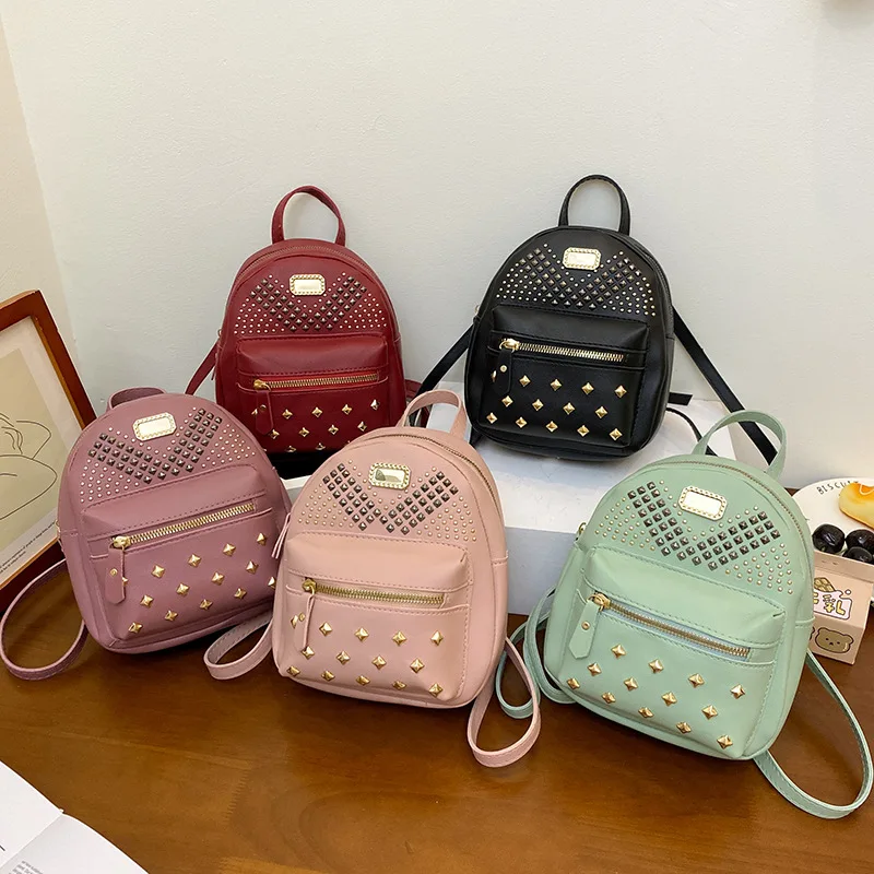 

Female Backpack New Diagonal Single Shoulder Bag Mini Backpack Rivets Backpack Fashion Bookbag