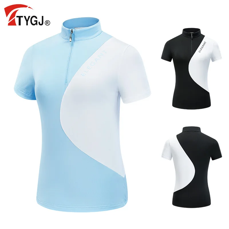 

Golf Training T-shirt Sports Tops Color Blocking Stand Collar Women's Clothing
