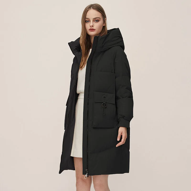 Down Jacket Overcoat Women Hooded White Duck Windproof Warm Slim Mid Length Casual Comfortable Winter Thermal Jackets Coat Parka